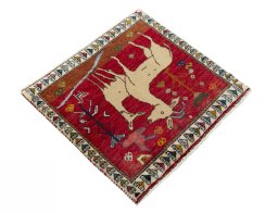 Close-up detail of 1970s Persian Gabbeh rug from Iran / Persia showing Wool weave