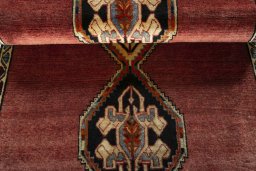 Full view of 2000s Persian Gabbeh rug from Iran / Persia, 156 × 87 cm in Red tones