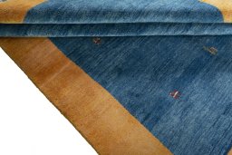 Full view of New Persian Gabbeh rug from Iran / Persia, 248 × 202 cm in Blue tones