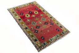 Close-up detail of 2000s Persian Gabbeh rug from Iran / Persia showing Wool weave