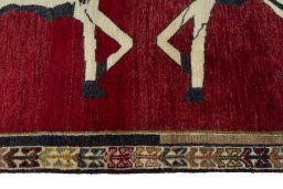 Close-up detail of 2000s Persian Gabbeh rug from Iran / Persia showing Wool weave