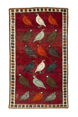 Full view of 2000s Persian Gabbeh rug from Iran / Persia, 197 × 115 cm in Red tones
