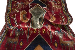 Close-up detail of 2000s Persian Gabbeh rug from Iran / Persia showing Wool weave
