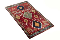Close-up detail of 2000s Persian Gabbeh rug from Iran / Persia showing Wool weave
