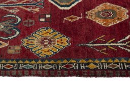 Full view of 2000s Persian Gabbeh rug from Iran / Persia, 194 × 113 cm in Red tones