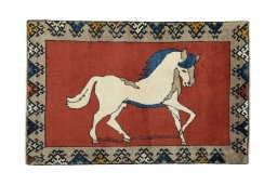 Full view of 2000s Persian Gabbeh rug from Iran / Persia, 121 × 80 cm in Red tones