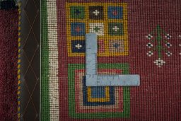 Close-up detail of New Persian Gabbeh rug from Iran / Persia showing Wool weave
