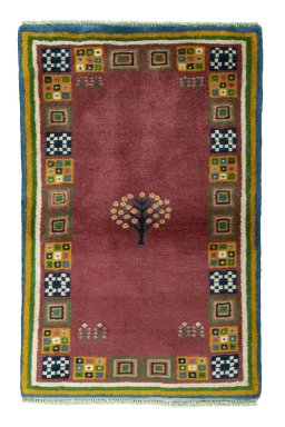 Full view of New Persian Gabbeh rug from Iran / Persia, 155 × 100 cm in Red tones