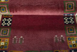 Full view of New Persian Gabbeh rug from Iran / Persia, 155 × 100 cm in Red tones