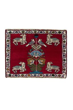 Full view of 2000s Persian Gabbeh rug from Iran / Persia, 48 × 61 cm in Red tones
