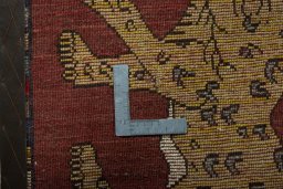 Full view of 2000s Persian Gabbeh rug from Iran / Persia, 91 × 65 cm in Red tones