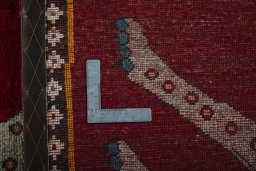 Close-up detail of 2000s Persian Gabbeh rug from Iran / Persia showing Wool weave