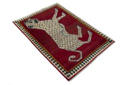 Close-up detail of 2000s Persian Gabbeh rug from Iran / Persia showing Wool weave
