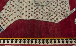 Close-up detail of 2000s Persian Gabbeh rug from Iran / Persia showing Wool weave