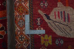 Close-up detail of 2000s Persian Gabbeh rug from Iran / Persia showing Wool weave
