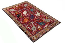 Close-up detail of 2000s Persian Gabbeh rug from Iran / Persia showing Wool weave