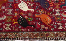 Close-up detail of 2000s Persian Gabbeh rug from Iran / Persia showing Wool weave