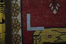 Close-up detail of 2000s Persian Gabbeh rug from Iran / Persia showing Wool weave