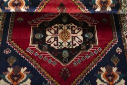 Full view of 2000s Persian Gabbeh rug from Iran / Persia, 157 × 113 cm in Red tones
