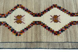 Close-up detail of 2000s Persian Gabbeh rug from Iran / Persia showing Wool weave
