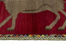 Close-up detail of 2000s Persian Gabbeh rug from Iran / Persia showing Wool weave