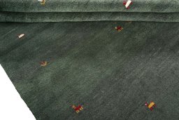 Full view of New Persian Gabbeh rug from Iran / Persia, 293 × 206 cm in Green tones