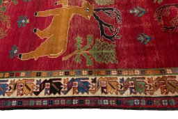 Close-up detail of 2000s Persian Gabbeh rug from Iran / Persia showing Wool weave