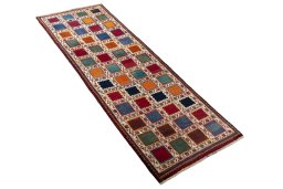 Close-up detail of 2000s Persian Gabbeh rug from Iran / Persia showing Wool weave