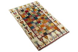 Close-up detail of 2000s Persian Gabbeh rug from Iran / Persia showing Wool weave