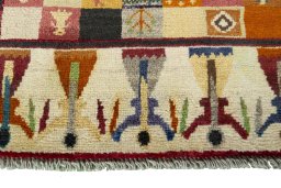 Central medallion detail of 2000s Persian Gabbeh rug from Iran / Persia