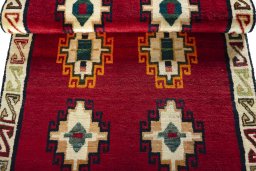 Full view of 2000s Persian Gabbeh rug from Iran / Persia, 173 × 100 cm in Red tones