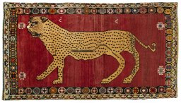 Full view of 2000s Persian Gabbeh rug from Iran / Persia, 217 × 122 cm in Red tones