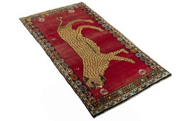 Close-up detail of 2000s Persian Gabbeh rug from Iran / Persia showing Wool weave