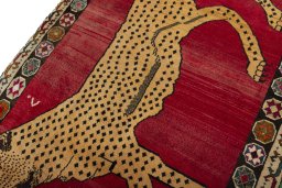 Backside of handmade 2000s Persian Gabbeh rug showing knot structure and weave density