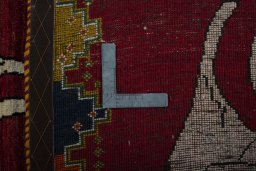 Close-up detail of 2000s Persian Gabbeh rug from Iran / Persia showing Wool weave