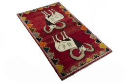 Close-up detail of 2000s Persian Gabbeh rug from Iran / Persia showing Wool weave