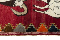 Close-up detail of 2000s Persian Gabbeh rug from Iran / Persia showing Wool weave