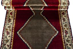 Full view of 2000s Persian Gabbeh rug from Iran / Persia, 183 × 95 cm in Red tones