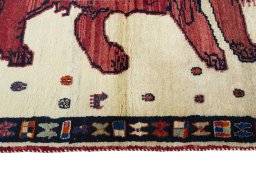 Close-up detail of 2000s Persian Gabbeh rug from Iran / Persia showing Wool weave