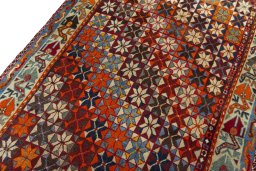 Backside of handmade 1970s Persian Gabbeh rug showing knot structure and weave density