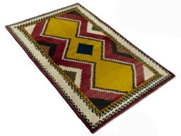 Close-up detail of 2000s Persian Gabbeh rug from Iran / Persia showing Wool weave