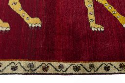 Close-up detail of 2000s Persian Gabbeh rug from Iran / Persia showing Wool weave