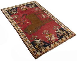 Close-up detail of 2000s Persian Gabbeh rug from Iran / Persia showing Wool weave