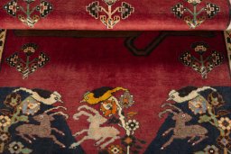 Full view of 2000s Persian Gabbeh rug from Iran / Persia, 195 × 130 cm in Red tones