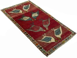 Close-up detail of 2000s Persian Gabbeh rug from Iran / Persia showing Wool weave