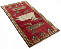 Close-up detail of 2000s Persian Gabbeh rug from Iran / Persia showing Wool weave