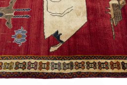 Close-up detail of 2000s Persian Gabbeh rug from Iran / Persia showing Wool weave