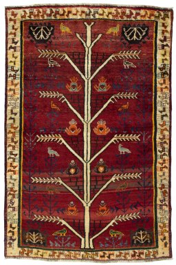 Full view of 2000s Persian Gabbeh rug from Iran / Persia, 164 × 108 cm in Red tones