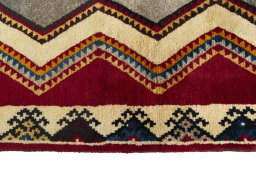Close-up detail of 2000s Persian Gabbeh rug from Iran / Persia showing Wool weave