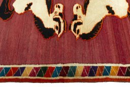 Close-up detail of 2000s Persian Gabbeh rug from Iran / Persia showing Wool weave